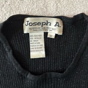 JOSEP A WOMEN BLACK SILK METALLIC SILVER SHIMMER RIBBED TANK TOP SZ M KNITTED